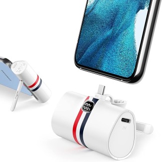 باور بانك صغير بمنفذ USB نوع سي من فيسي، شاحن محمول سريع الشحن 20 واط مع حامل قابل للطي